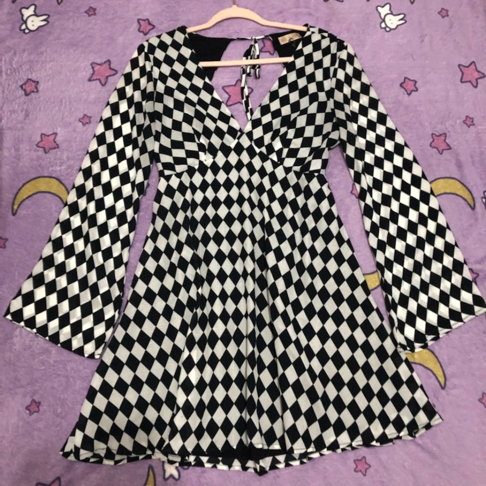 She+Hem Checkered Boutique Dress in Black & White